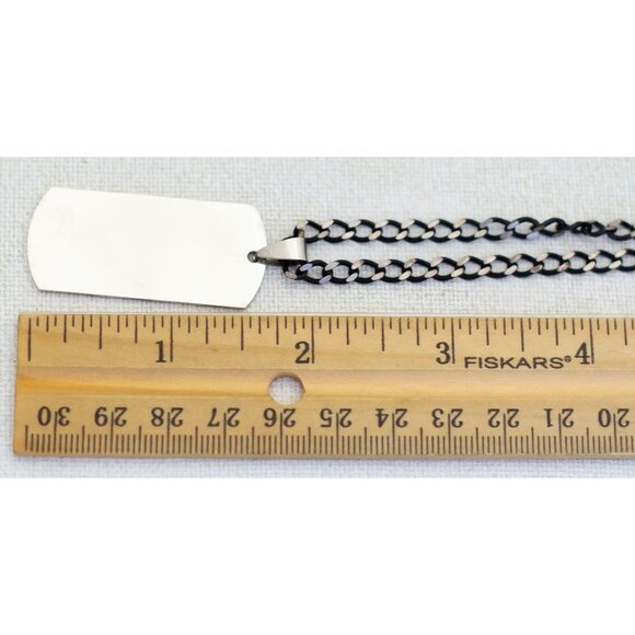 24 inch, Vintage Silver Tone Dog Tag-shaped Pendant Elegant Necklace - G1 - Picture 3 of 3